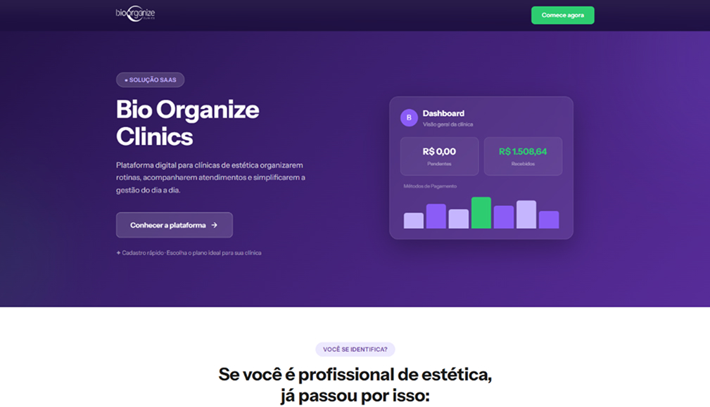 Landing page da plataforma SaaS Bio Organize Clinics