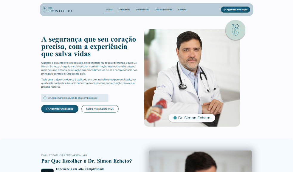 Site do Dr. Simon Echeto, cirurgião cardiovascular